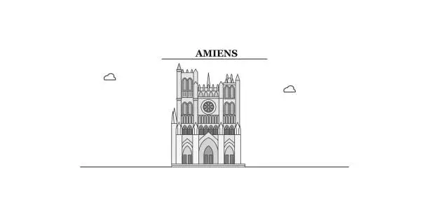 Vector illustration of France, Amiens Cathedral city skyline isolated vector illustration, icons