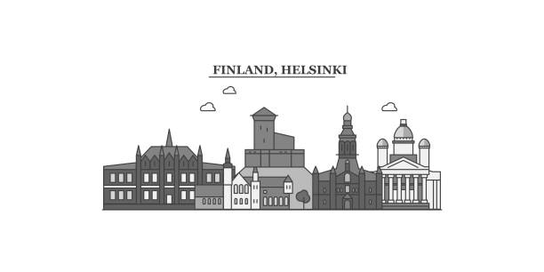 finnland, skyline von helsinki isolierte vektorillustration, symbole - helsinki stock-grafiken, -clipart, -cartoons und -symbole