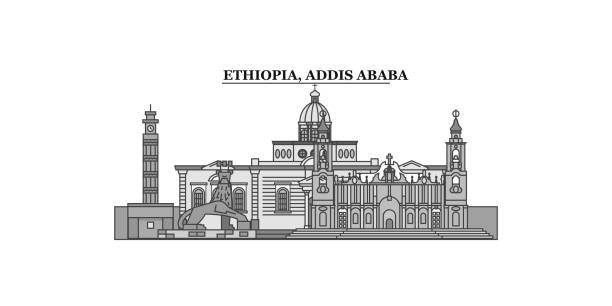 Ethiopia, Addis Ababa city skyline isolated vector illustration, icons Ethiopia, Addis Ababa city isolated skyline vector illustration, travel landmark ethiopia city stock illustrations