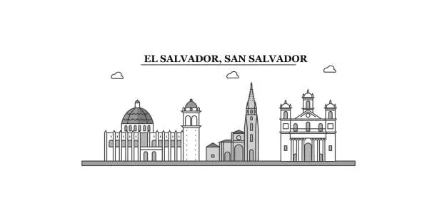 Vector illustration of El-Salvador, San Salvador city skyline isolated vector illustration, icons