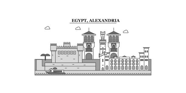 ilustraciones, imágenes clip art, dibujos animados e iconos de stock de egipto, horizonte de la ciudad de alejandría ilustración vectorial aislada, iconos - diminishing perspective travel locations nature business