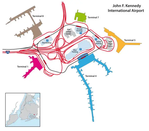 Vector illustration of Map of the Terminal area of the John F. Kennedy International Airport, New York City