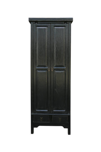 istock Black rustic slim cabinet with two drawers and two doors isolated on white background 1474126316