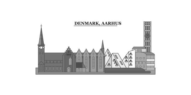 Denmark, Aarhus city skyline isolated vector illustration, icons Denmark, Aarhus city isolated skyline vector illustration, travel landmark aalborg stock illustrations