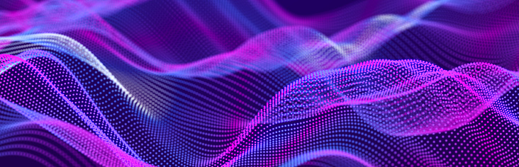 Big data stream. Information technology background. Dynamic wave background consisting of dots. 3d