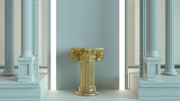istock ancient gold column display podium. Podium for display product 1474128746