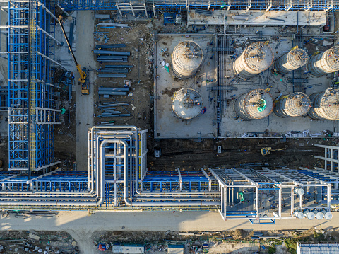 Aerial view of the storage tank in the LNG plant