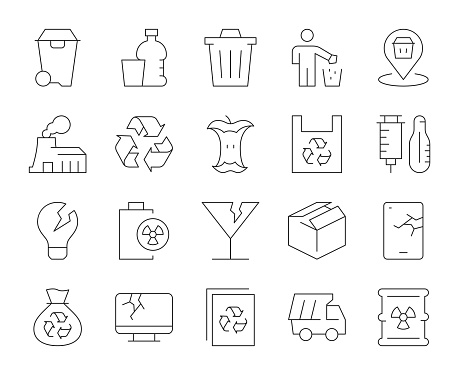 Garbage Thin Line Icons Vector EPS File.