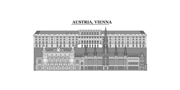 ilustrações de stock, clip art, desenhos animados e ícones de austria, vienna city skyline isolated vector illustration, icons - austria vienna map horizontal