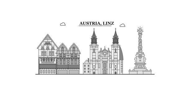ilustrações de stock, clip art, desenhos animados e ícones de austria, linz city skyline isolated vector illustration, icons - silhouette tirol innsbruck austria