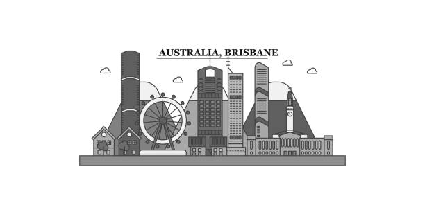 Australia, Brisbane city skyline isolated vector illustration, icons Australia, Brisbane city isolated skyline vector illustration, travel landmark brisbane stock illustrations