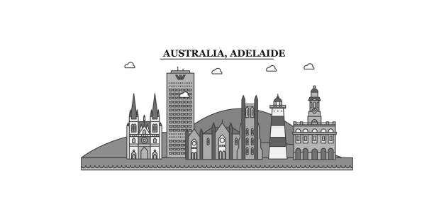 Australia, Adelaide city skyline isolated vector illustration, icons Australia, Adelaide city isolated skyline vector illustration, travel landmark adelaide skyline stock illustrations