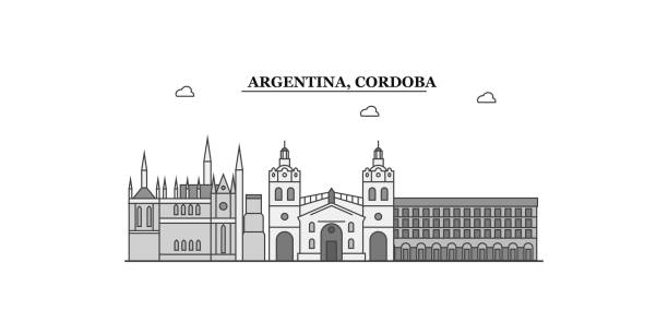 Argentina, Cordoba city skyline isolated vector illustration, icons Argentina, Cordoba city isolated skyline vector illustration, travel landmark cordoba argentina stock illustrations