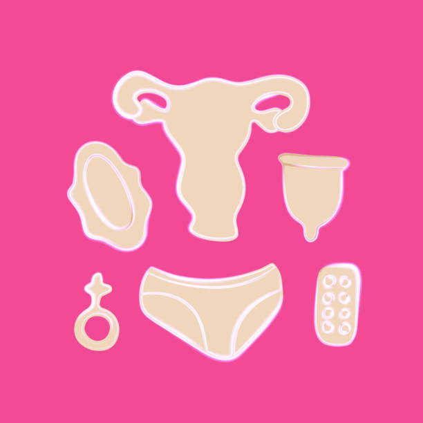 ilustraciones, imágenes clip art, dibujos animados e iconos de stock de conjunto de menstruación. - menstruation tampon gynecological examination sex