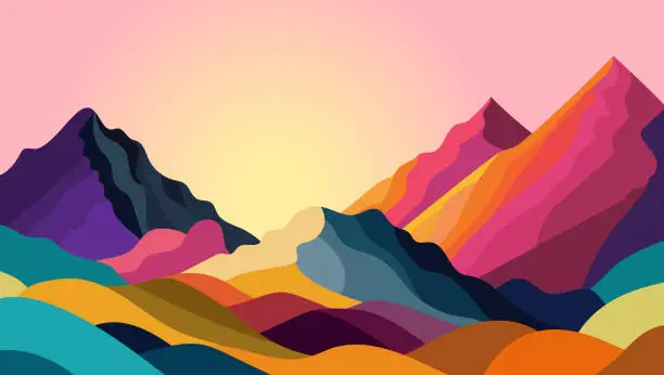 Vector illustration of Colorful landscape with colorful mountains