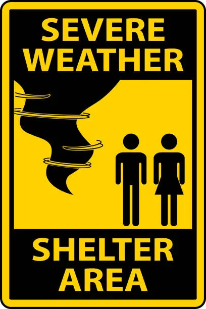 Vector illustration of Severe Weather Shelter Area Sign On White Background