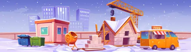 Vector illustration of Winter landscape with construction site