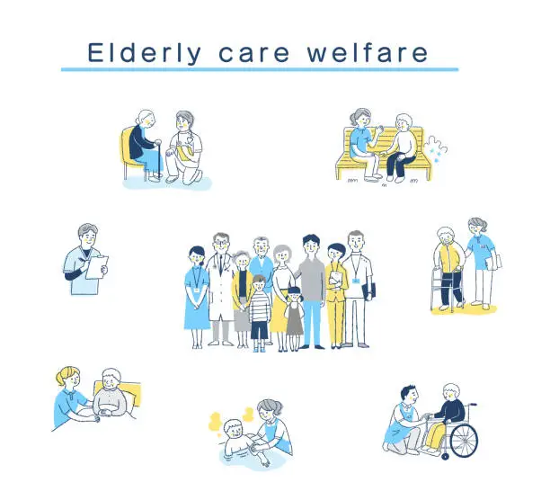 Vector illustration of Set of various care welfare images