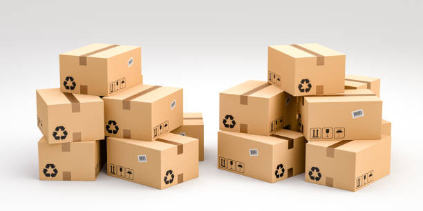 istock Cardboard boxes on white background, logistics and delivery concept 1474140147