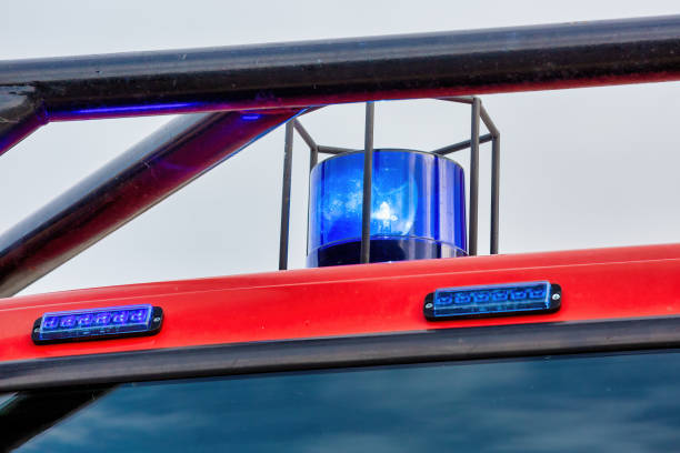 Blue Blinking Light on Top of Fire Truck - Emergency Services Concept