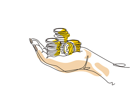 sketch lifestyle A018_hands hold the gold coins side view to shows the concept of business and wealth vector illustration graphic EPS 10