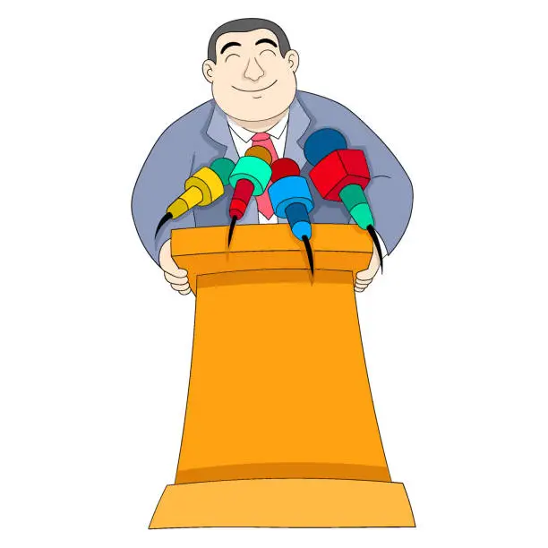 Vector illustration of the presidential candidate was giving a speech with a smile full of authority