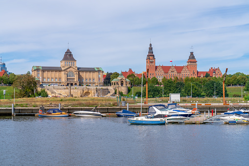 The Haken terrace/ Waly Chrobrego/ with monumental Szczecin Voivodeship Office. Terraces are 500 meters long and lies 19 meters above the bank of Odra river. One of the most beautiful places in Poland