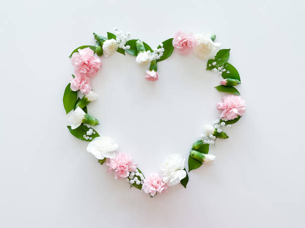 istock Frame in form of heart from pink, white carnations 1474148768