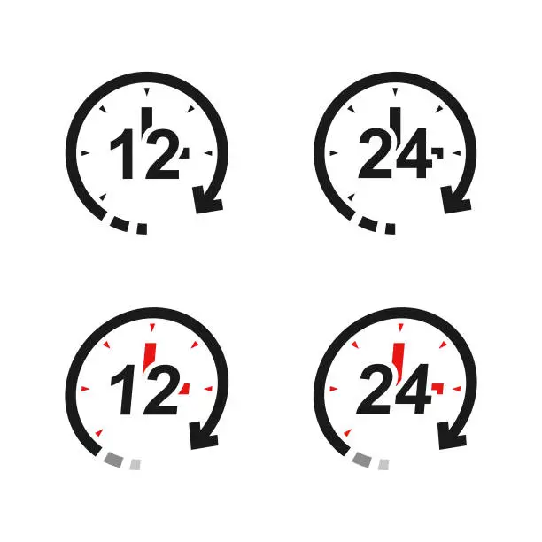 Vector illustration of 12 and 24 Hours Icon Set Vector Design.