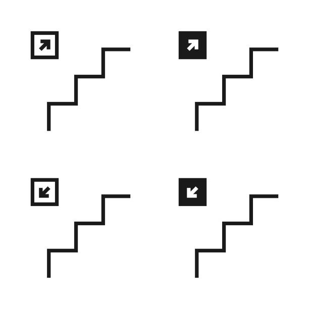 treppe hoch und treppe runter icon set. - escalator staircase steps moving up stock-grafiken, -clipart, -cartoons und -symbole