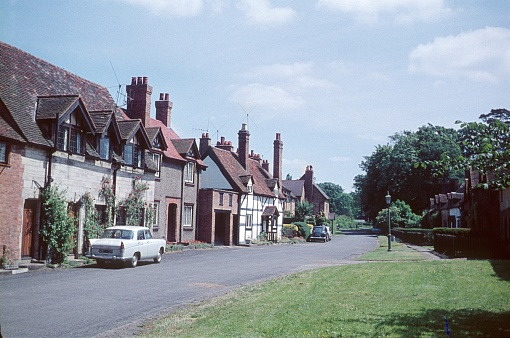 England, UK, 1959. Village street in the heart of Old England.