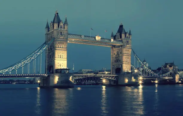 London Tower Bridge by night, Great Britain