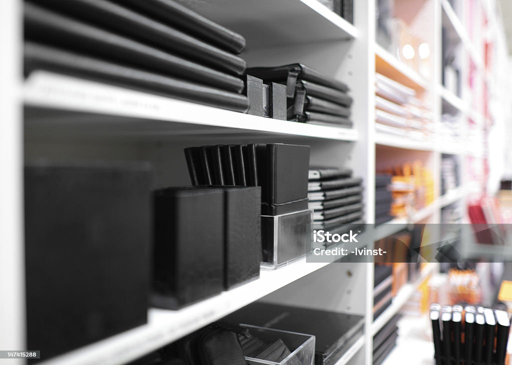 Stationery Shelves with stationery in a shop Store Stock Photo