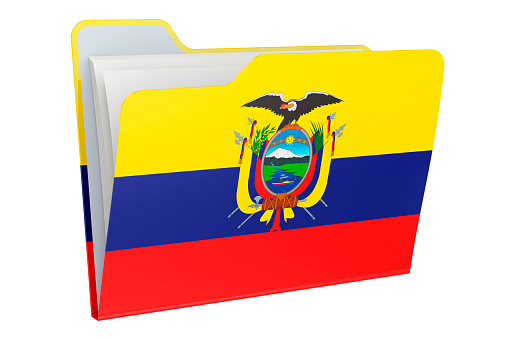 Computer folder icon with Ecuadorian flag. 3D rendering isolated on white background