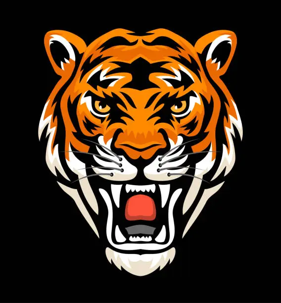 Vector illustration of Tiger fury. Roaring tiger head. Mascot Creative Design.