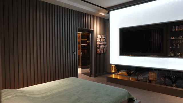Luxurious master bedroom interior at night