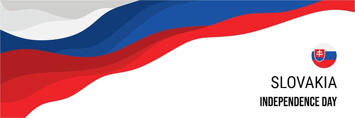Abstract background with wave and geometric in retro style. Slovakia national flag. July 17th.
