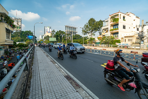 Ho Chi Minh City, Viet Nam 15 October, 2022: Street of Ho Chi Minh City, formerly (and still commonly) known as Saigon, the largest city in Vietnam