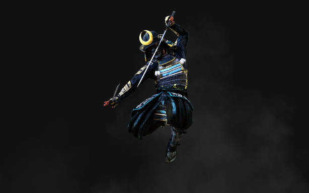 Samurai concept on dark background. stock photo