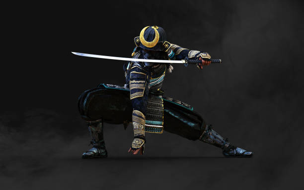 Samurai concept on dark background. stock photo