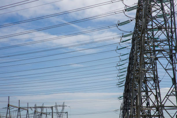 Many high voltage electricity pylons