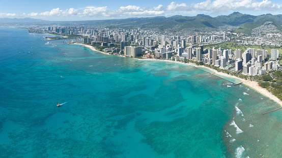 Honolulu city with blue sky and clouds
