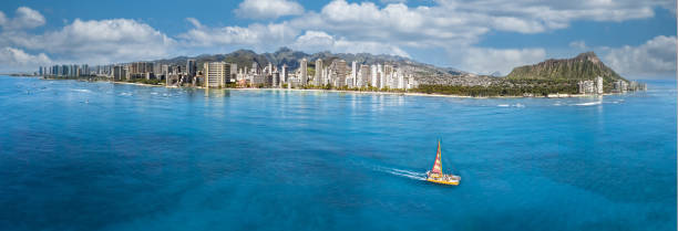 Honolulu city with blue sky and clouds stock photo