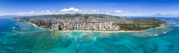 Honolulu city with blue sky and clouds stock photo