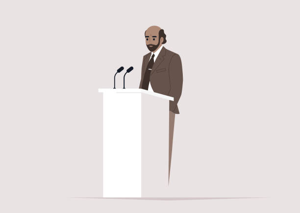 ilustrações de stock, clip art, desenhos animados e ícones de a professor giving a lecture, a politician speaking on stage - presidential candidate audio