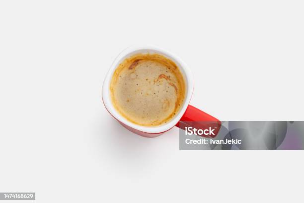 Red Coffee Cup With Crema Stock Photo - Download Image Now - Above, Breakfast, Cafe