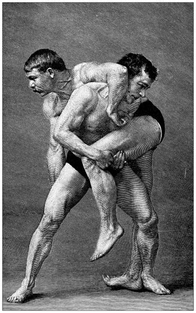 Antique sport illustration: Wrestling Antique sport illustration: Wrestling greco stock illustrations