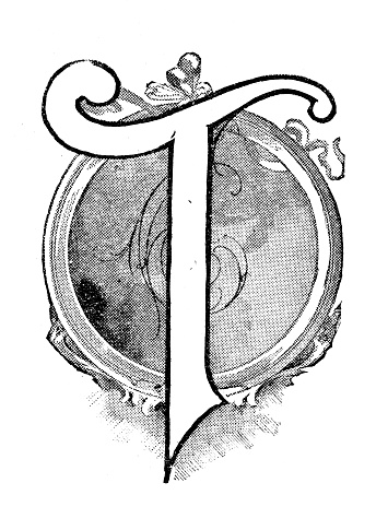 Antique sport illustration: Ornate letter T