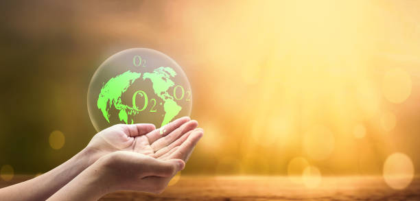 istock Earth day concept, A green earth globe in human hands over blurred global warming background 1474173539