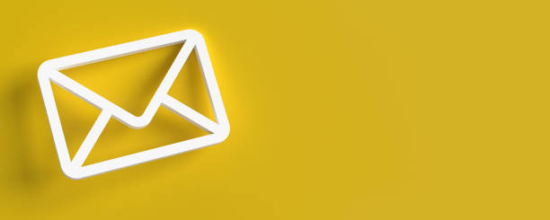 Illuminated envelope e-mail icon on yellow background stock photo
